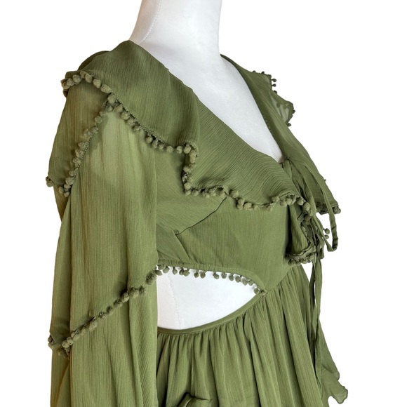 ASOS Design Army Green Cutout Long sleeve Dress with Tassels Size 6 - Picture 5 of 10